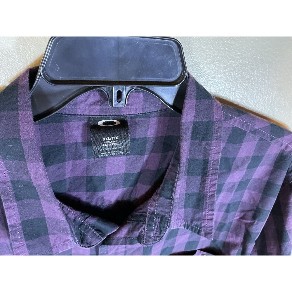 Oakley XXL Men’s Button-Up Shirt LS Regular Fit Plaid Purple Black Pockets